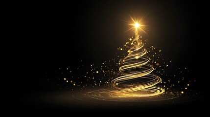 Luxurious Black and Gold Christmas Tree Background: Exuding Elegant Festive Atmosphere, Perfect for Holiday Cards, Festive Decorations, Social Media Posts, and High-End Christmas-Themed Design Project