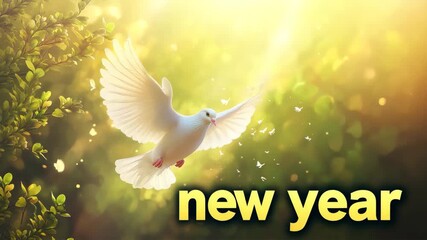 White dove flying in golden sunlight with New Year
- Powered by Adobe