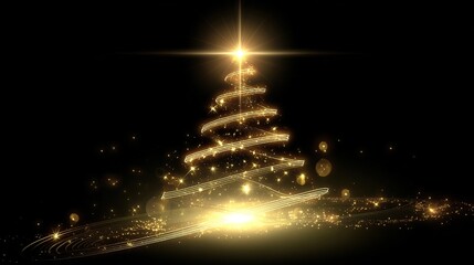 Luxurious Black and Gold Christmas Tree Background: Exuding Elegant Festive Atmosphere, Perfect for Holiday Cards, Festive Decorations, Social Media Posts, and High-End Christmas-Themed Design Project