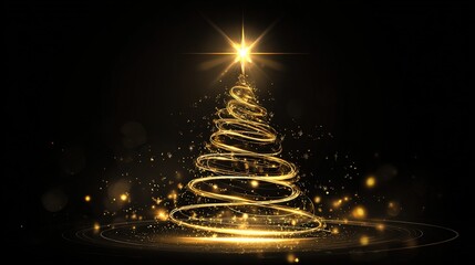 Luxurious Black and Gold Christmas Tree Background: Exuding Elegant Festive Atmosphere, Perfect for Holiday Cards, Festive Decorations, Social Media Posts, and High-End Christmas-Themed Design Project