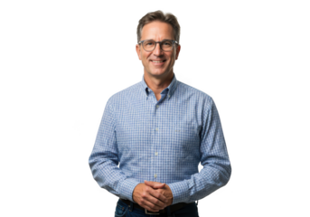 Man in blue checkered shirt isolated on transparent background