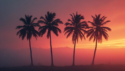 Obraz premium Silhouetted Palm Trees Against Sunset Sky