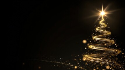 Luxurious Black and Gold Christmas Tree Background: Exuding Elegant Festive Atmosphere, Perfect for Holiday Cards, Festive Decorations, Social Media Posts, and High-End Christmas-Themed Design Project