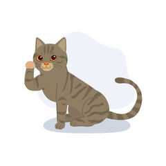 adorable brown tabby cat cartoon sitting and raising its paw drawn in kawaii style perfect for pet themed designs