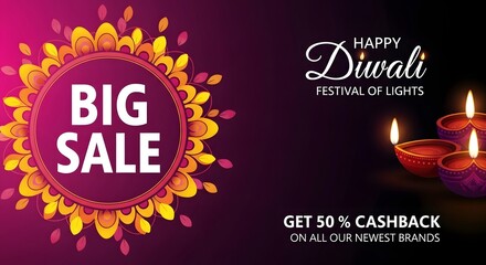 Happy diwali festival of lights big sale get 50 cashback on all our newest brands with diya lights