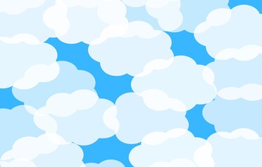 Seamless cartoon cloud pattern on a blue sky background 