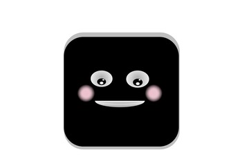 Cute black square character looking down with shy smile