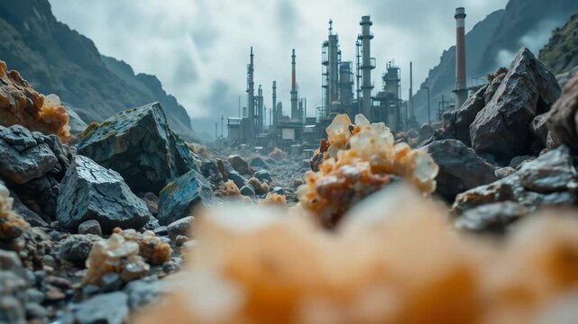Rare earth minerals are important as raw materials or components in the production of electronic components. Rare earth factories and industry. 4k video