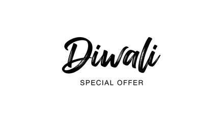 Diwali special offer text in black brush script font, isolated on white background