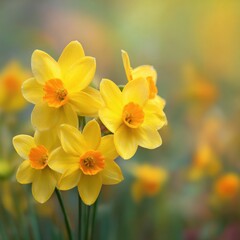 Fototapeta premium Vibrant Yellow Daffodils Blooming in Spring Sunlight.