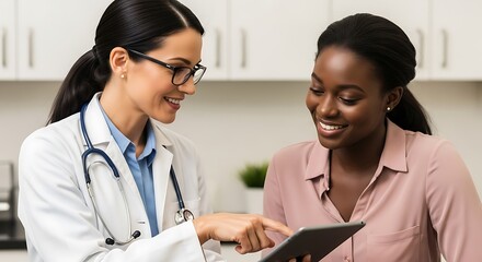 Doctor showing tablet to patient