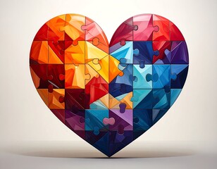 A heart-shaped jigsaw puzzle comprised of various vibrant colors