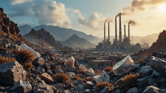 Rare earth minerals are important as raw materials or components in the production of electronic components. Rare earth factories and industry. 4k video