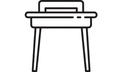 Simple line drawing of a classic school desk with attached chair