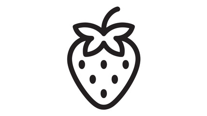 Simple black and white outline illustration of a fresh strawberry with seeds