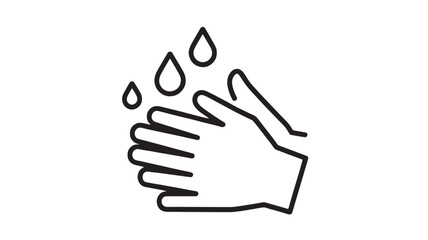 Cleanliness icon showing hands being washed with water droplets, symbolizing hygiene and health.