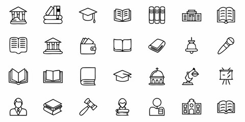 Explore a comprehensive set of education icons for educational resources, academic projects, and school-themed designs in a versatile collection, seamless learning journey