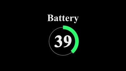 Battery level indicator at 39 percent. Modern circular battery meter on black background. battery charge visualization dashboard element.