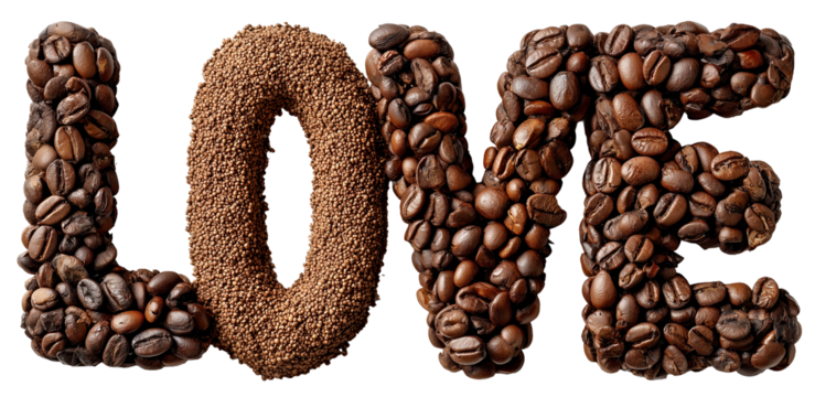 Love coffee beans typography creative romantic coffee bean typography love word brown roasted seed letter