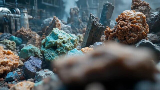 Rare earth minerals are important as raw materials or components in the production of electronic components. Rare earth factories and industry. 4k video