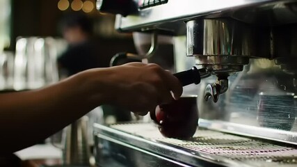 Barista brewing espresso with machine. - Powered by Adobe