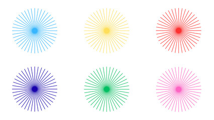 Set of Six Colorful Sunburst : Starburst Icons