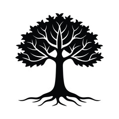 Obraz premium Stylized oak tree silhouette with intricate exposed roots design