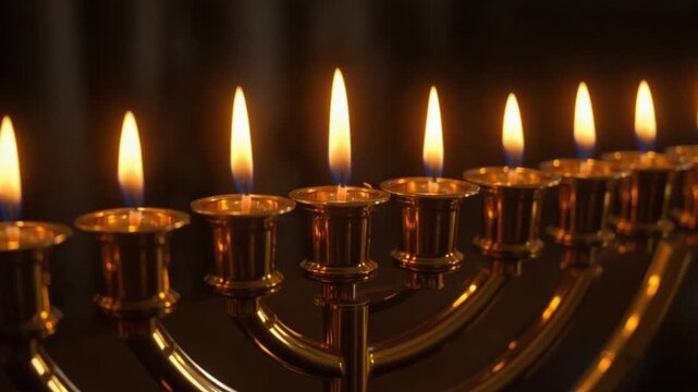 Glowing Hanukkah Menorah with Golden Candlelight During Festival of Lights