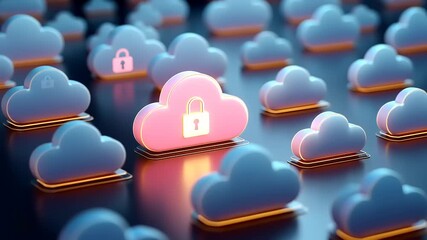 Colorful cloud icons with padlocks symbolize secure data storage in a digital landscape - Powered by Adobe
