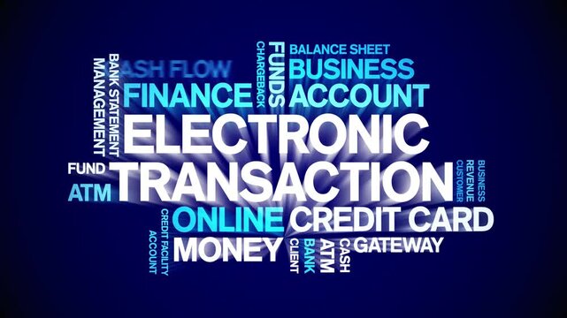 Electronic Transaction animated word cloud-text design animation tag kinetic typography seamless loop.