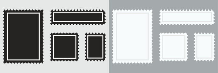 Set of  postage stamp icons. Postage stamp set.  Blank postage stamp borders templates. Vector illustration. EPS 10