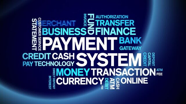 Payment System animated word cloud-text design animation tag kinetic typography seamless loop.