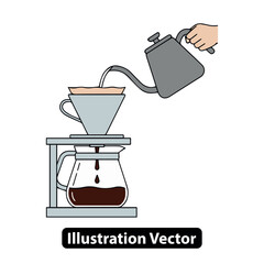 Hand pouring hot water over coffee grounds in a pour-over coffee maker for brewing delicious coffee