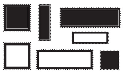 Set of  postage stamp icons. Postage stamp set.  Blank postage stamp borders templates. Vector illustration. EPS 10