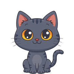 Fototapeta premium Adorable cartoon cat with big, curious eyes sits patiently, its dark fur and stripes adding to its charm.