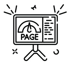 Stylized Icon of a Digital Display Screen Showing a Speedometer Gauge and Text Data Against a Transparent Background Symbolizing Performance Metrics and Information Analytics