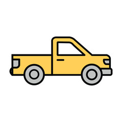 Simple flat shows a yellow pickup truck icon over a white background