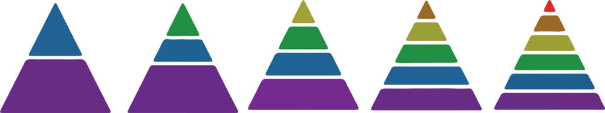  Pyramid infographic set .Development level infographic. Business graph. Tree set of pyramid infographic icon.