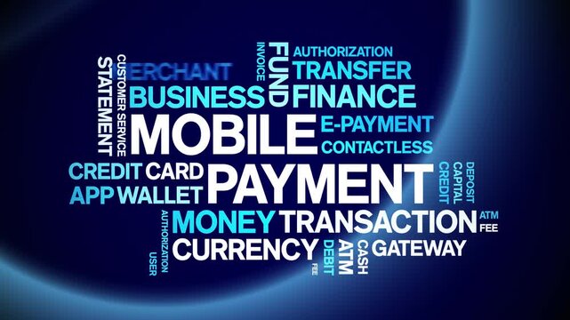 Mobile Payment animated word cloud-text design animation tag kinetic typography seamless loop.