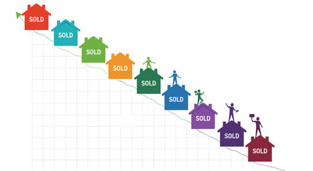 Fototapeta premium Illustrating the real estate market trend with houses sold in descending order.