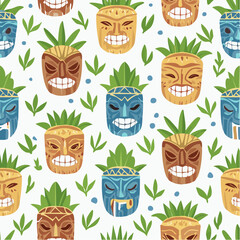 A seamless Polynesian tiki mask pattern featuring carved symbolic faces. Great for packaging, textiles, and heritage-inspired artwork.