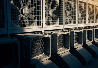 Industrial Cooling Fans and Processing Units in a Modern Cryptocurrency Mining Farm