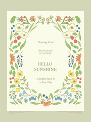 Vintage Botanical Frame Greeting Card Templates with soft pastel colors and inspiring quote. Perfect for invitations, messages, printable art, and stationery project