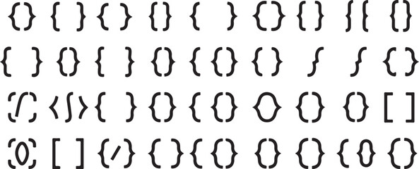  Curly braces and square brackets vector icon set. Collection of 36 unique bracket styles for coding, math formulas, typography, and web interface design. Perfect symbols for programming, UI, and text