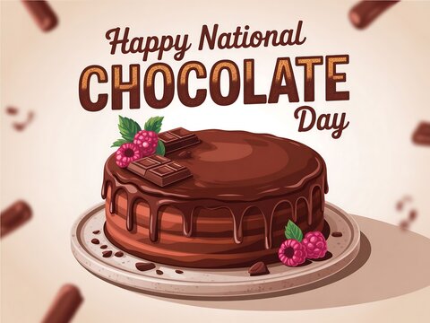 Deliciously rich chocolate cake adorned with fresh raspberries and chocolate shavings celebrating national chocolate day - Powered by Adobe