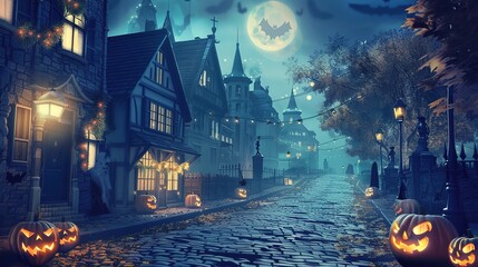 Spooky & Vibrant Street Halloween Scene: A Tapestry of Costumed Revelers, Glowing Jack-O&rsquo;-Lanterns, and Festive Cheer
This image captures the electric energy of a Halloween street, where costumed crow