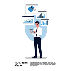 Businessman Analyzing Interactive Data Visualizations and Financial Reports on Digital Tablet for Business Growth Strategy
