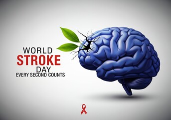 Healing Brain — Leaves Sprouting from Stroke Crack (Every Second Counts, World Stroke Day)