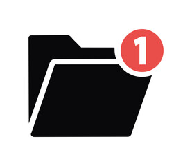 A graphic of a black folder with a red circle containing a white number one on the right