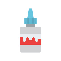 Flat Design Icon of a Glue Bottle with a Blue Cap and Red White Label on a Transparent Background